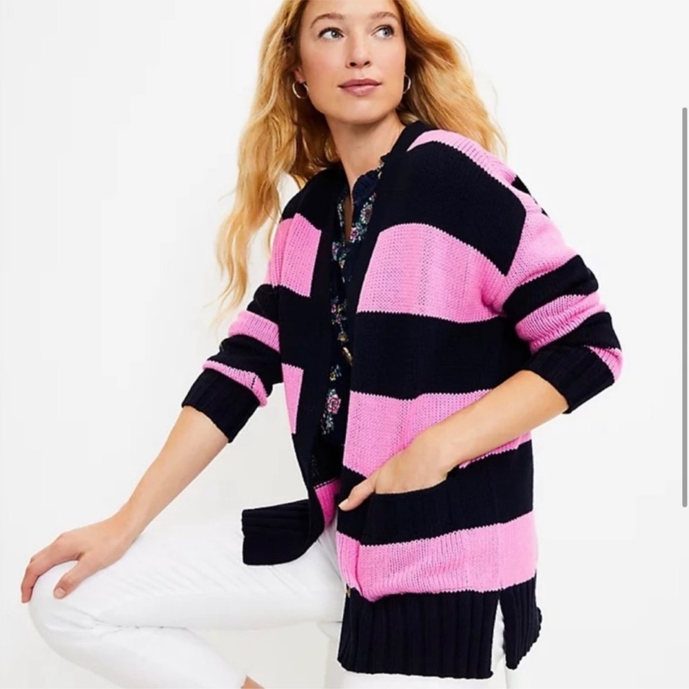 NWT Loft Navy and pink rugby sweater